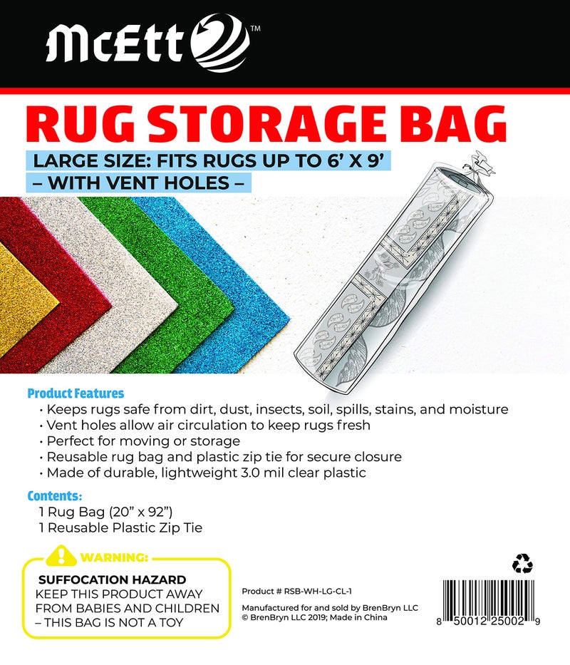 McEtt Rug Storage Bag and Zip Tie - WITH Vent Holes - Heavy Duty - Large Size Fits Rugs up to 6'x9' - Protects Rolled Rugs for Moving or Storage - Image 1